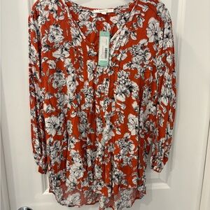 Fun2fun brand orange and White Flutter Sleeve Blouse